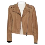 Women Asymmetrical Collar Suede Moto Jacket