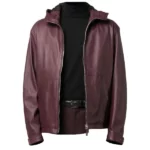 Mens Maroon Zip Up Hooded Jacket