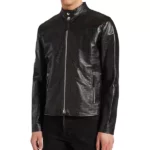 Mens Black SnakeTextured Leather Jacket