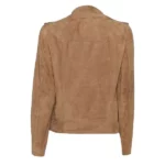 Women Brown Asymmetrical Collar Suede Moto Jacket